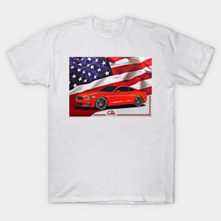 Ford Mustang and The American Flag T-Shirt